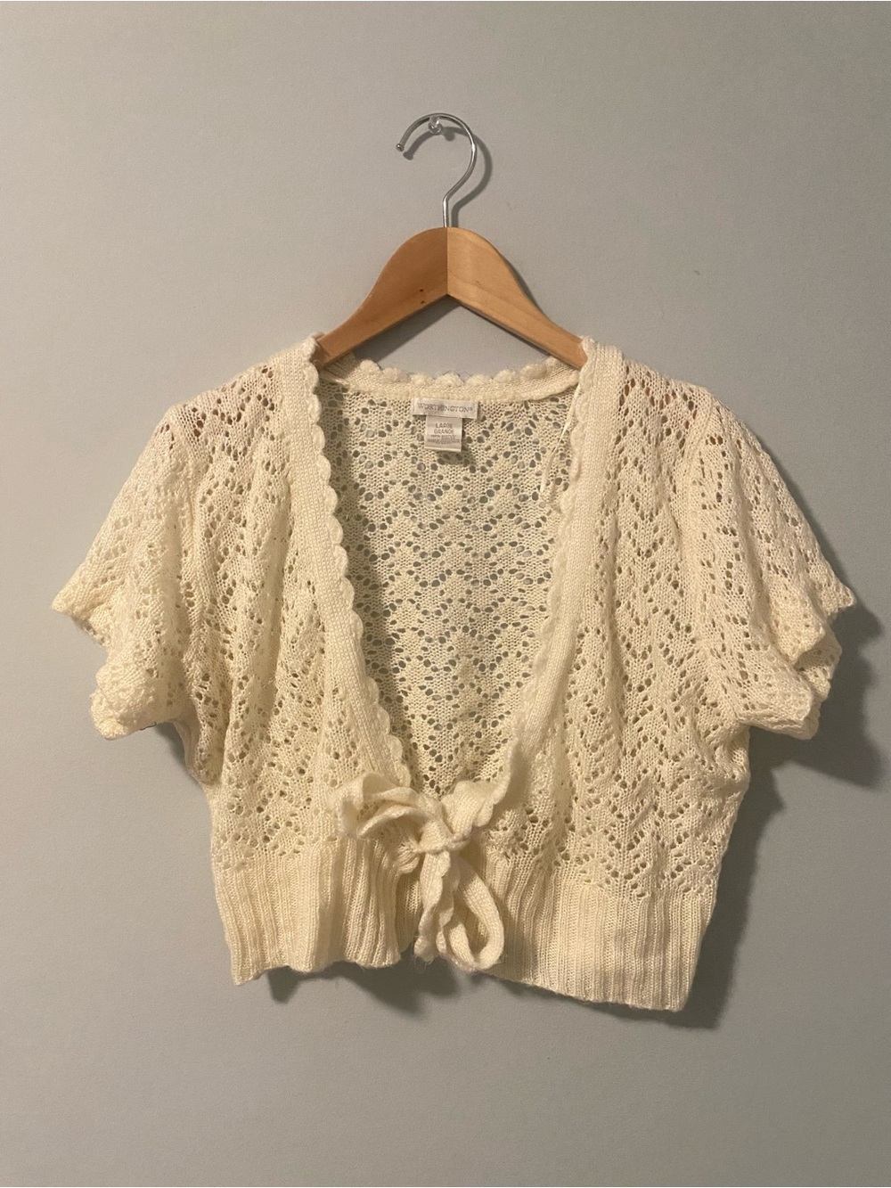 Cream Tie-Front Crochet Cardigan | Dreamy Oldschool Boho Short-Sleeve Cardigan